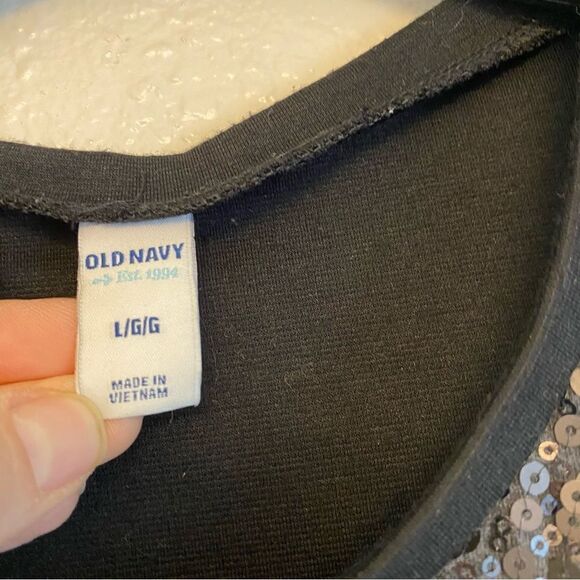 Old Navy black sleeveless crew cotton blend sequin front formal shift dress -L - Picture 5 of 7